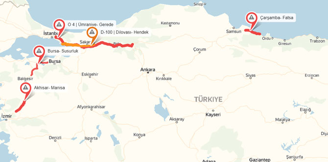 Yandex Navigasyon bayram trafiği haritasını çıkardı…